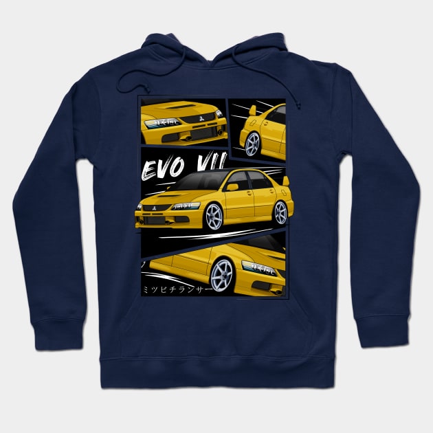Yellow Mitsubishi Lancer Evolution VII, EVO 7, Evo VII Hoodie by T-JD